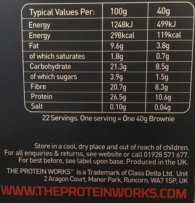 The Protein Works Protein Brownies Nährwerte